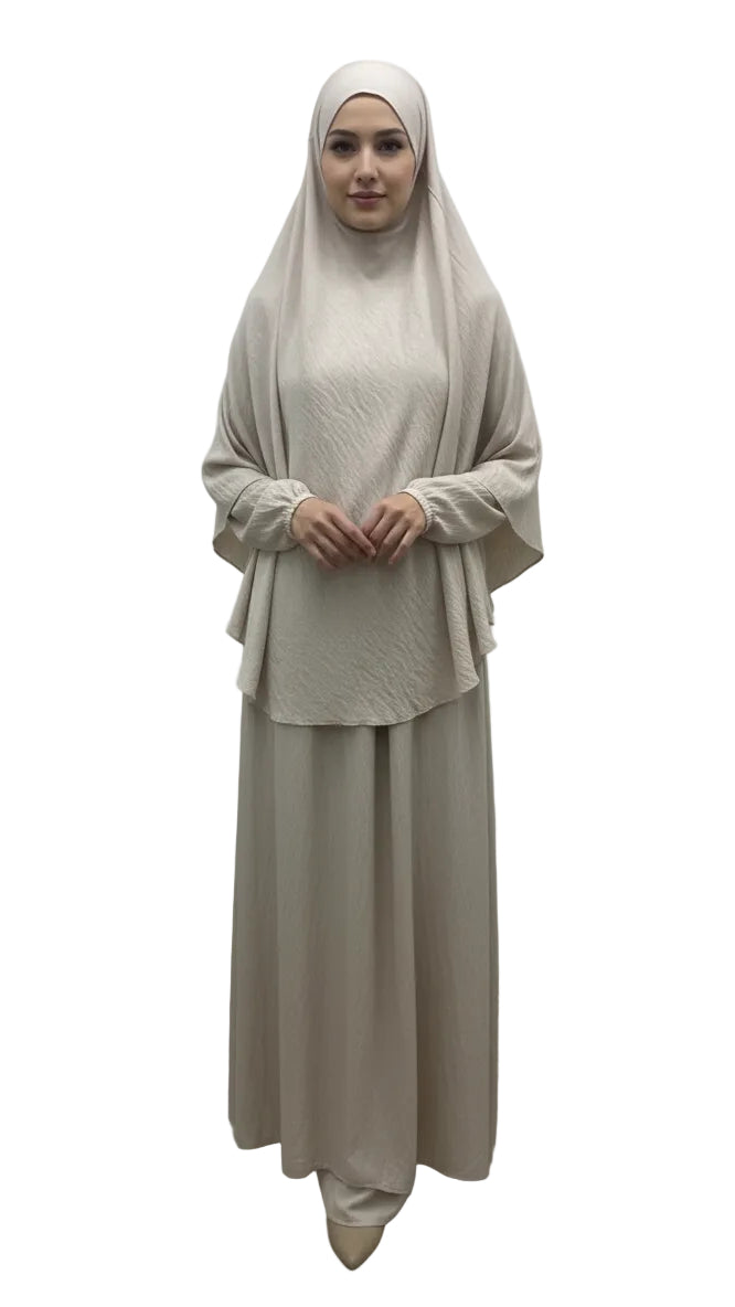 Robe Hadj Omra avec POCHE DEVANT et khimar en lin SALIHA MODE