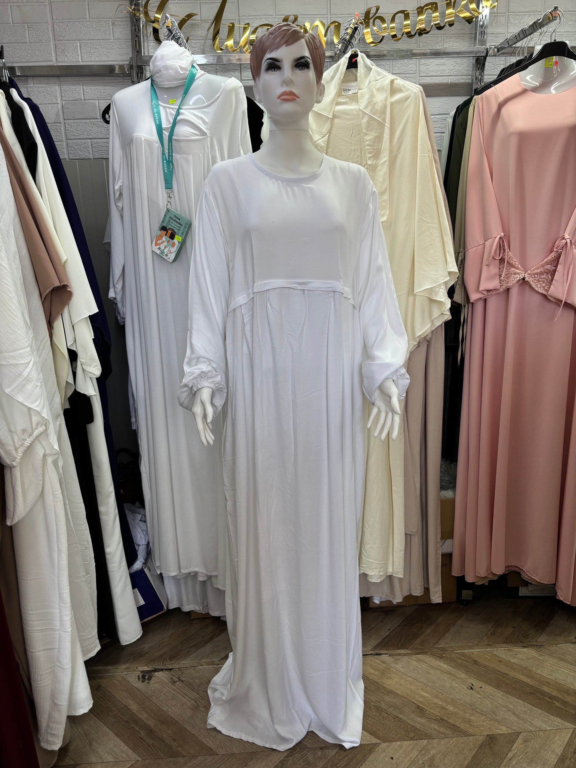 Robe Hajj Omra avec poche devant et son khimar en coton SALIHA MODE