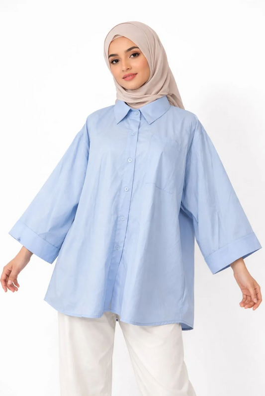 Chemise unie oversize coton à col SALIHA MODE