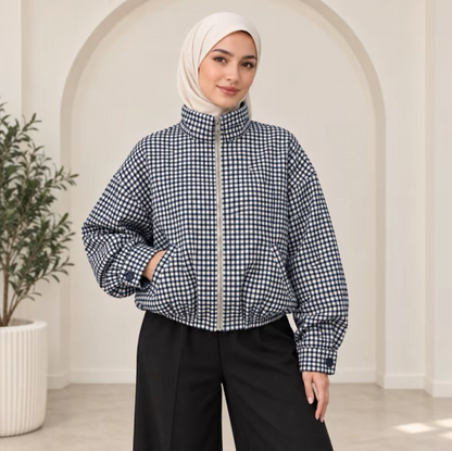 Veste à carreaux avec fermeture éclair et manches élastiques SALIHA MODE