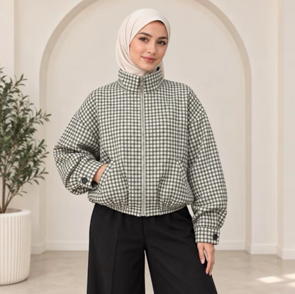 Veste à carreaux avec fermeture éclair et manches élastiques SALIHA MODE