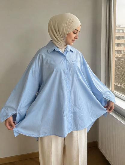 Chemise unie oversize coton à col SALIHA MODE