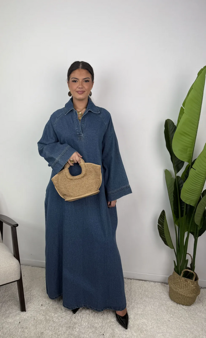 Robe en jean col V 100% coton SALIHA MODE