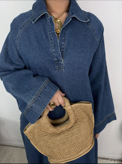 Robe en jean col V 100% coton SALIHA MODE