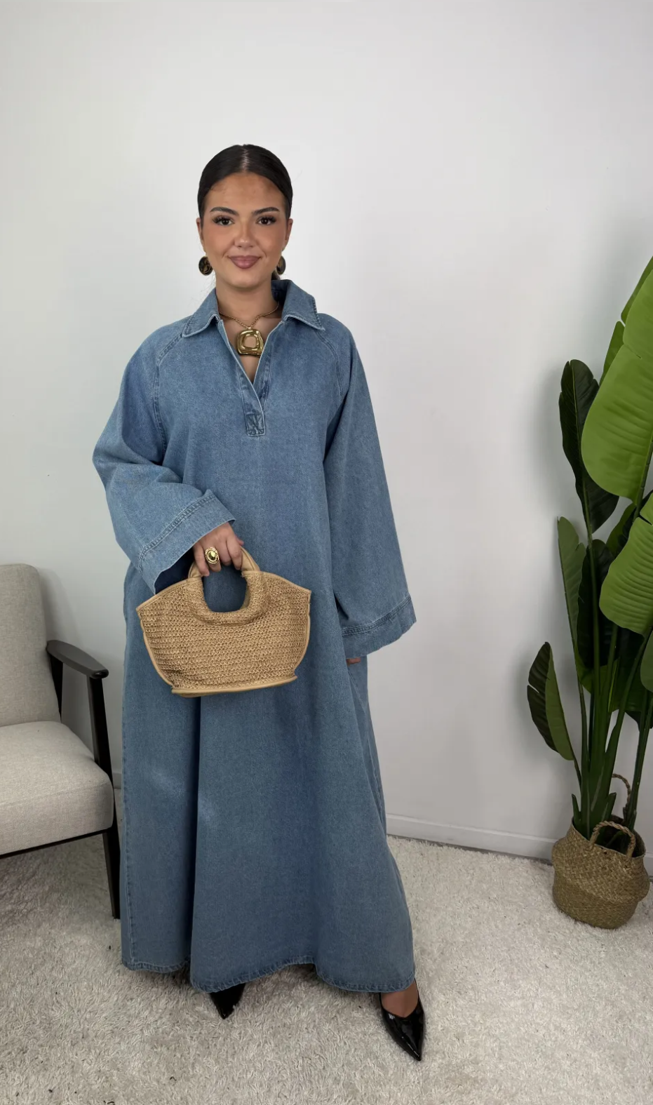 Robe en jean col V 100% coton SALIHA MODE