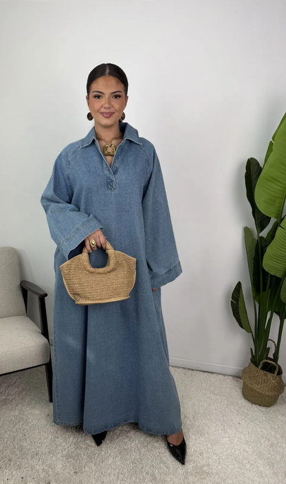Robe en jean col V 100% coton SALIHA MODE