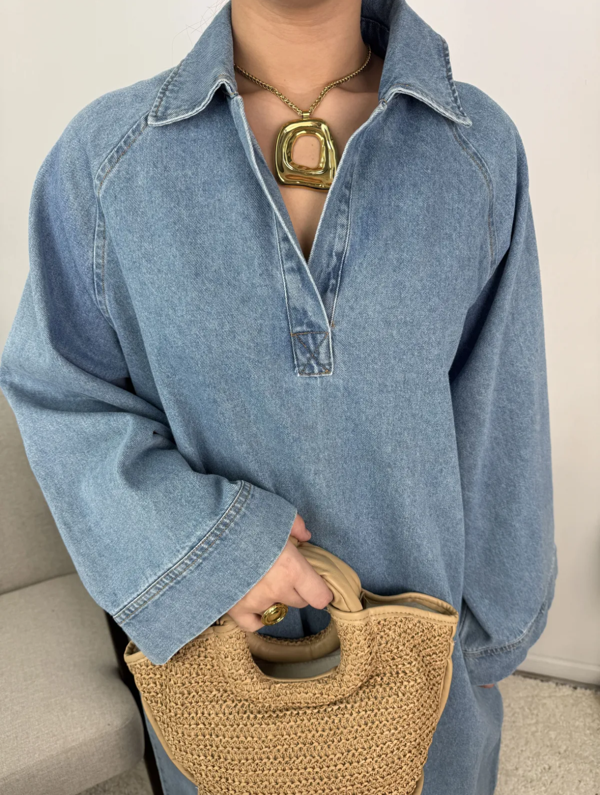 Robe en jean col V 100% coton SALIHA MODE
