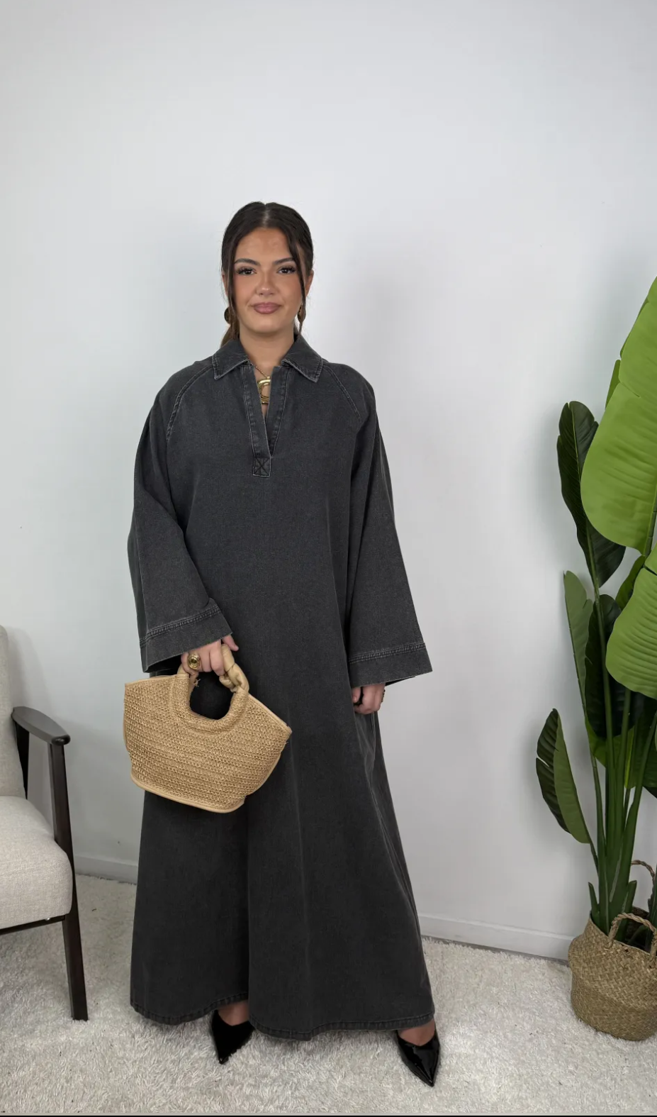 Robe en jean col V 100% coton SALIHA MODE