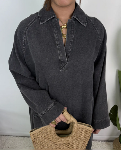 Robe en jean col V 100% coton SALIHA MODE