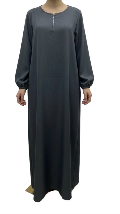 Abaya simple avec zip devant et poches SALIHA MODE