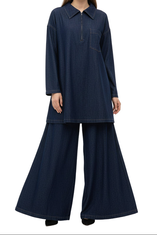 Ensemble tunique et pantalon avec poches en Jean