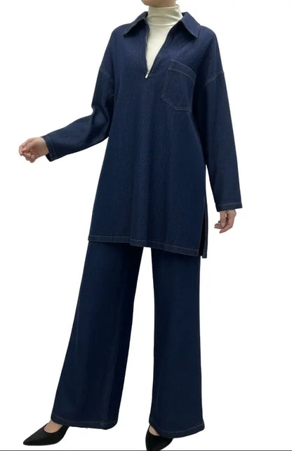 Ensemble en jean tunique et pantalon avec poches SALIHA MODE