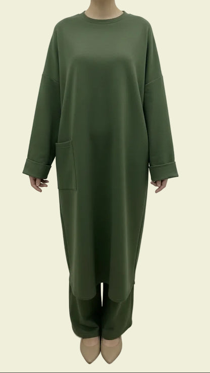 Ensemble tunique longue et large avec poche et pantalon SALIHA MODE