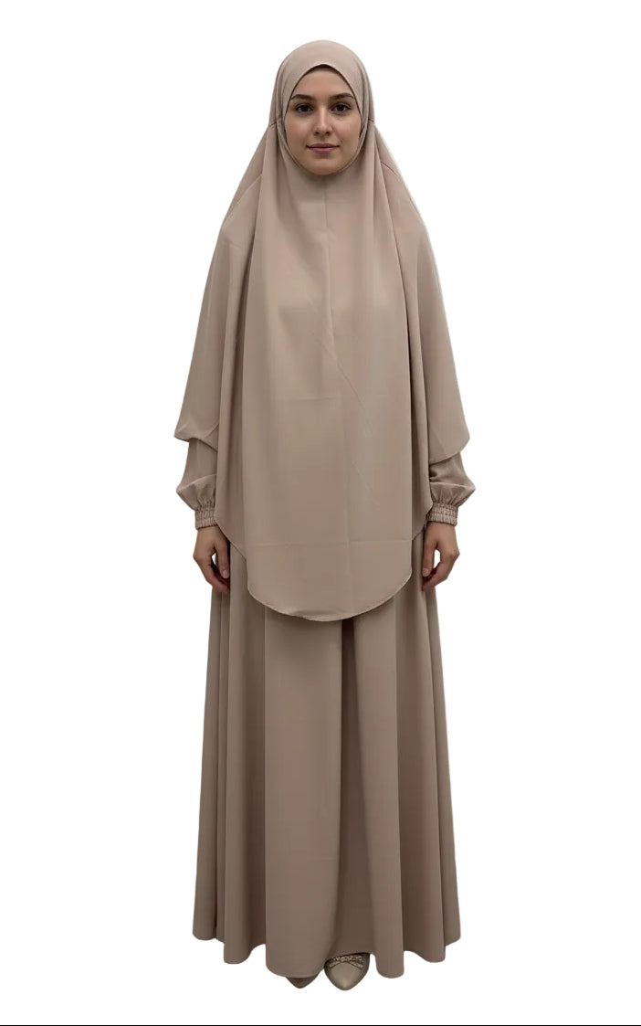 Robe Hadj Omra avec poche devant et son khimar en soie de médine SALIHA MODE